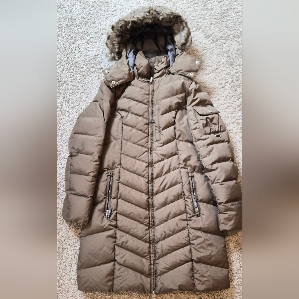 Eddie Bauer Women's Brown Hooded Puffer Jacket